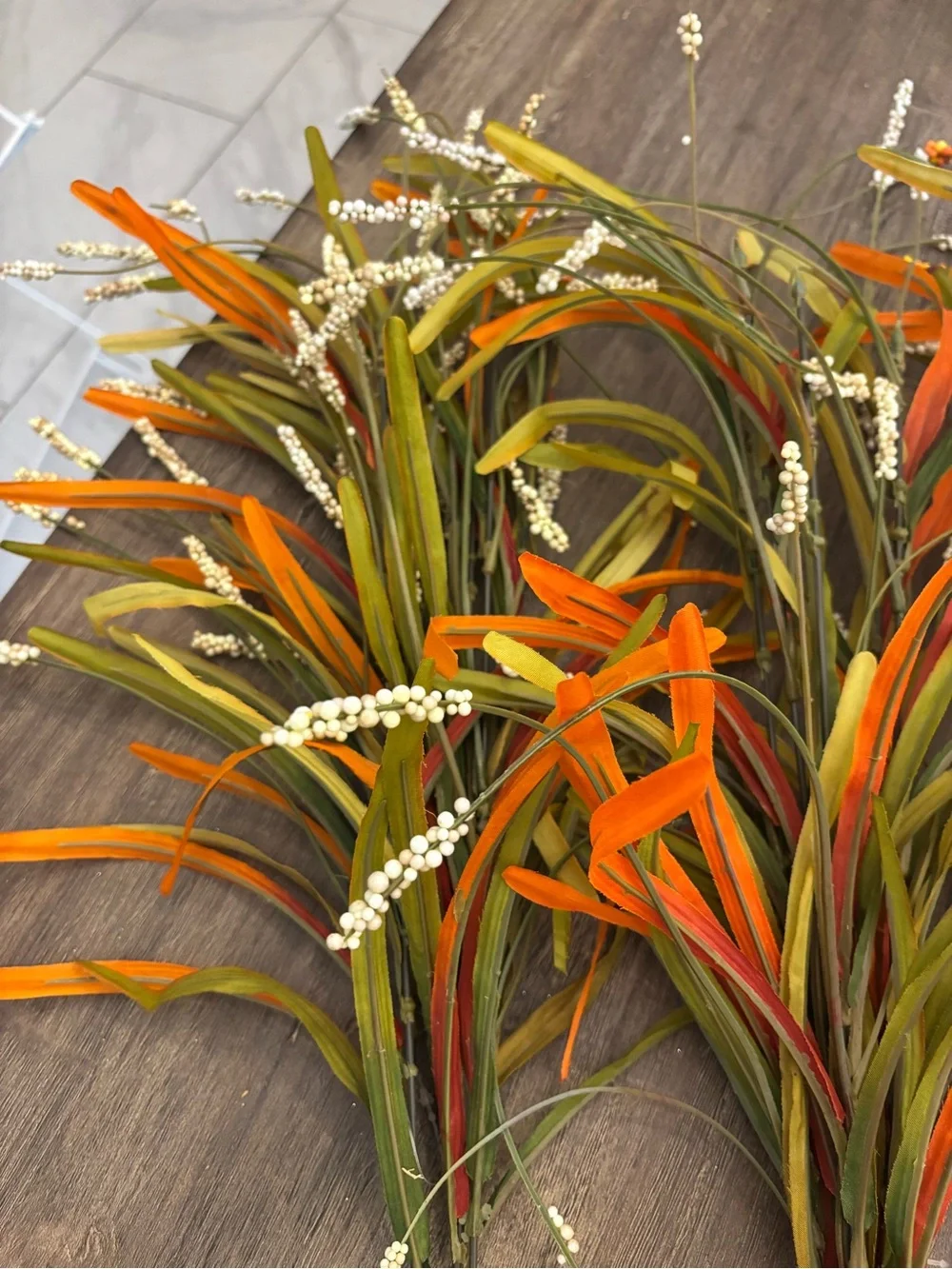 Orange & Green (2) and White (2) Leaf & Berry Bush - Fall Stems